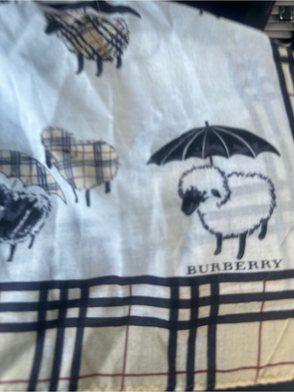 Burberry White Plaid & Black Sheep Print Scarf - Picture 3 of 3